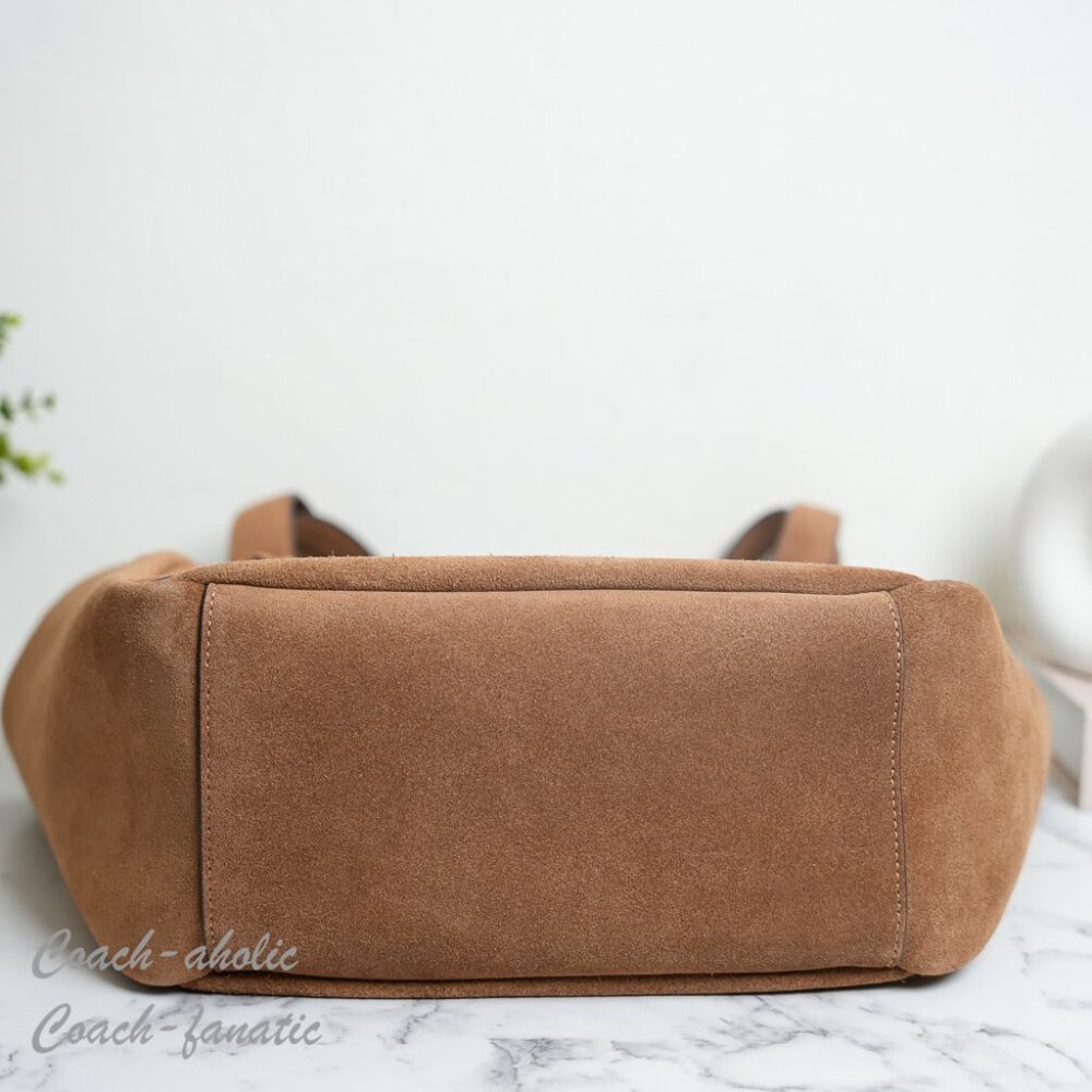 NWT Coach Hadley Turnlock Tote Bag CCC76 Suede Leather /sienna - Picture 9 of 11